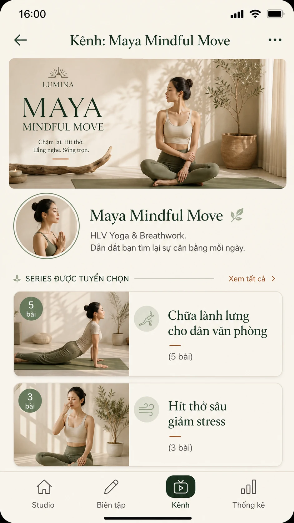 Màn hình Channel Hub — Kênh chuyên đề