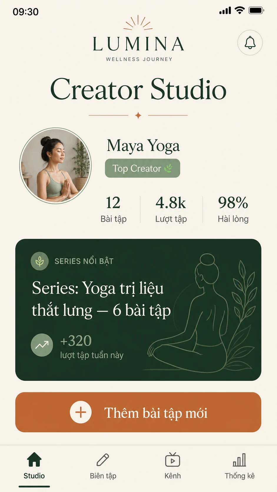 Màn hình Creator Studio — Tổng quan studio