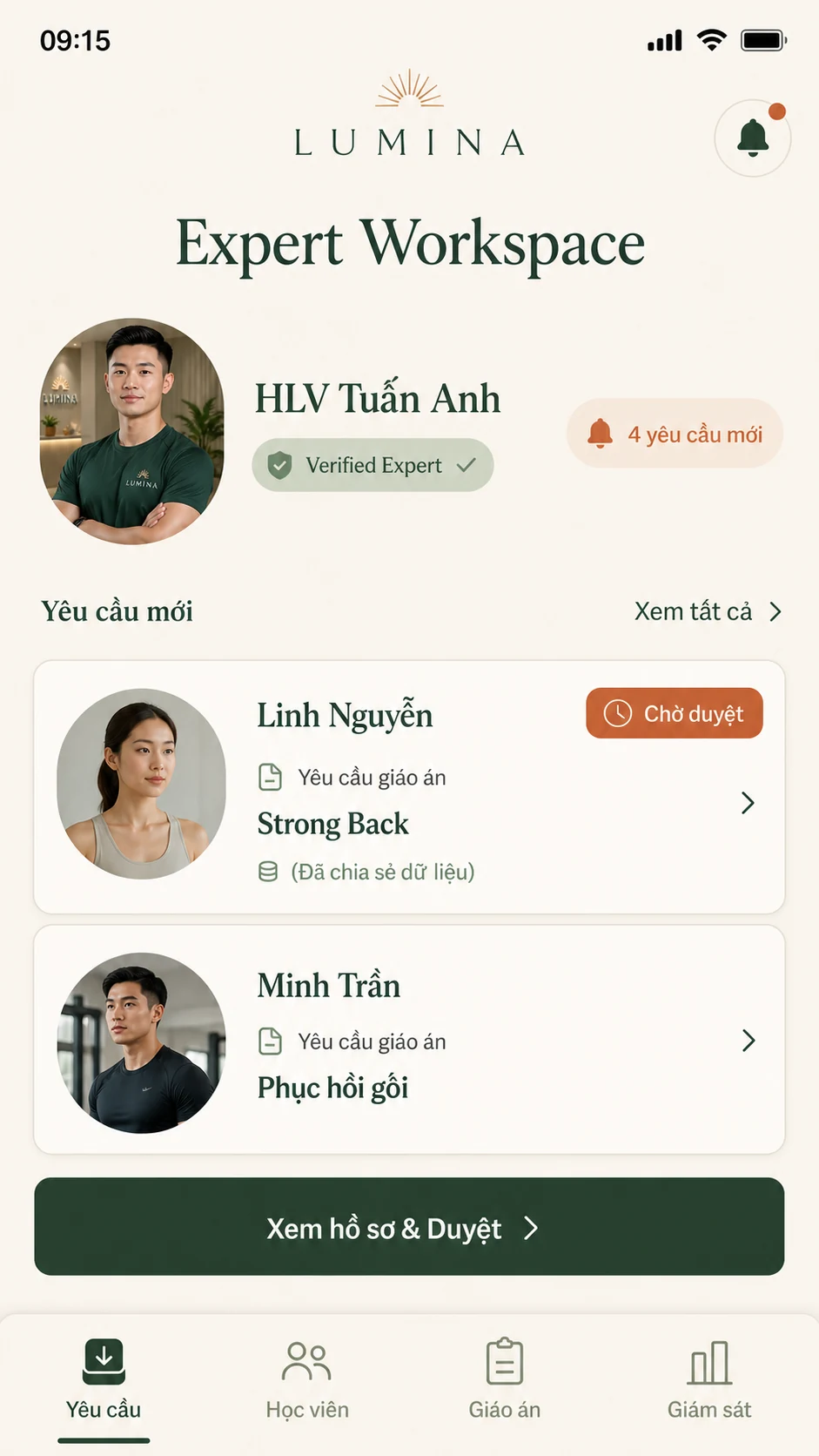 Màn hình Expert Home — Request Inbox